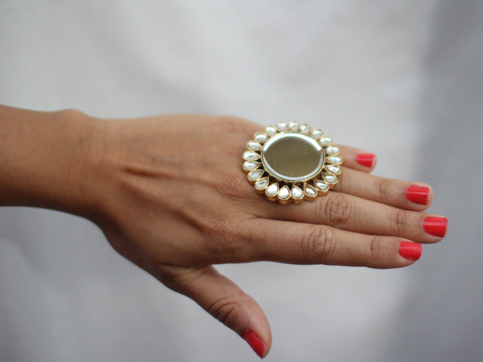 Kundan Mirror Ring - The Pink Bazaar