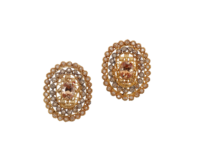 Oval gold plated Simi Polki Studs Earnings – The Pink Bazaar